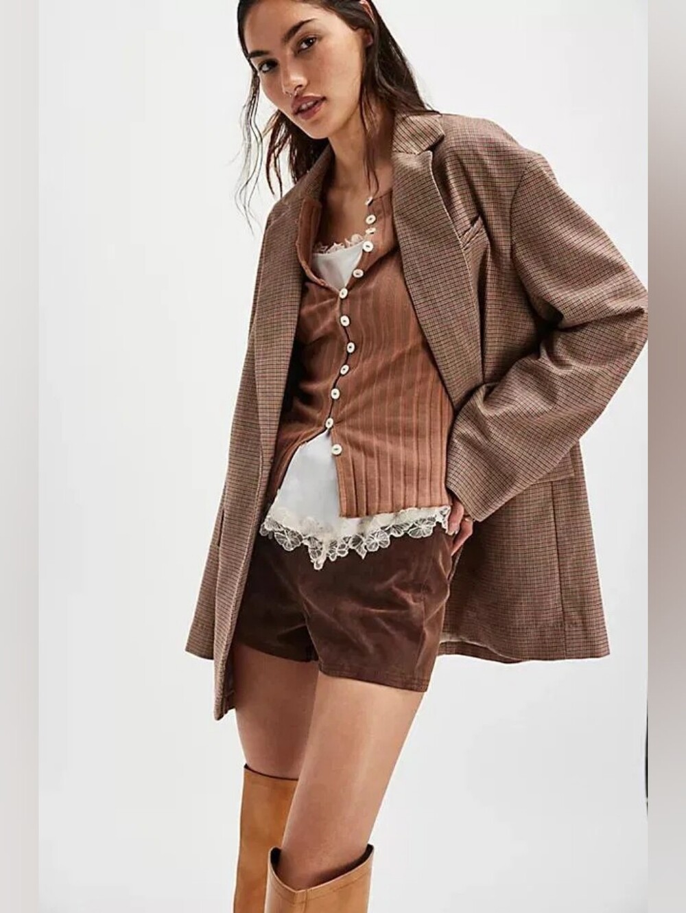 Free People Tilly Ribbed Cardigan Button Front Top Brown Size XS NWT Y2K Boho - Picture 3 of 10